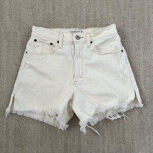 Abercrombie & Fitch High Rise 4" Mom Jeans Denim Shorts Distressed Cutoff 26/2